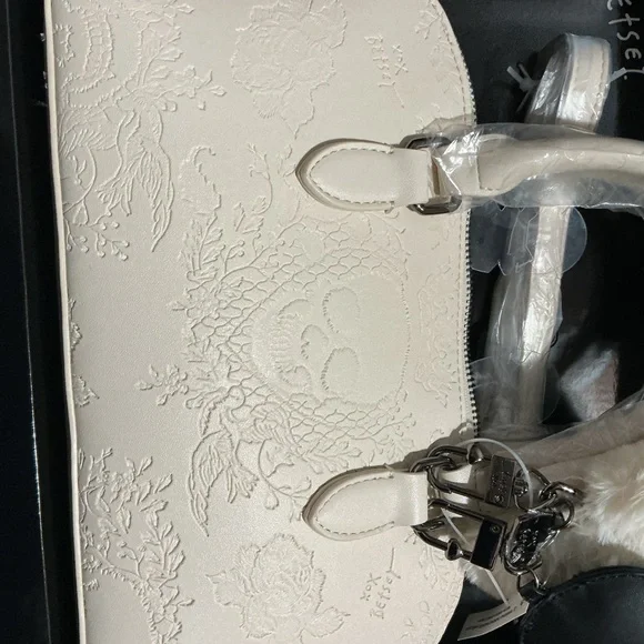 Betsey Johnson Cream Satchel with Heart and Skull Charms - Picture 2 of 5